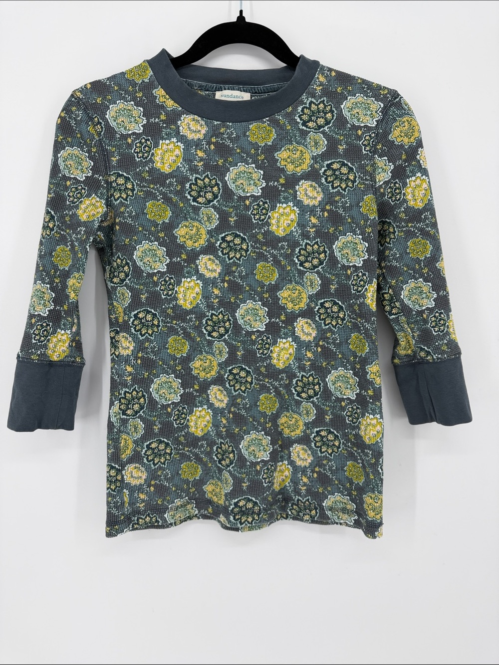 Sundance Floral Waffle Knit Top XS Cottagecore Boho Tee